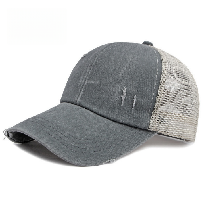 Vintage Distressed Patchwork Mesh Trucker Hat, Breathable Adjustable Curved Brim Baseball Cap for Men & Women