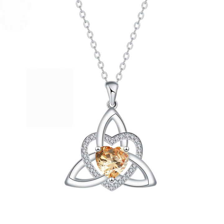 Celtic Knot Heart Birthstone S925 Silver Necklace
