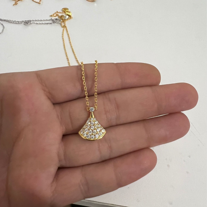 Luxury Skirt Shape Fan Necklace Set (High-End Pavé Gemstone Choker)