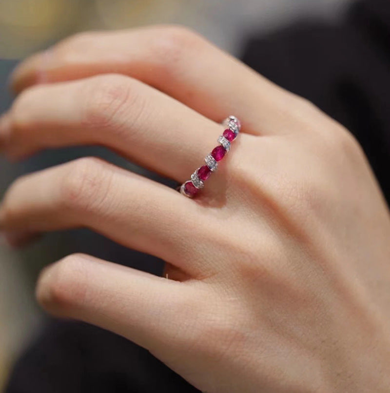 Oval Gemstone & Diamond Eternity Band Set (4-Color Stackable Luxury Ring)