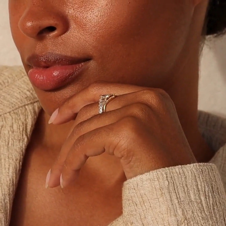 Marquise & Baguette V Shape 2Pcs Ring Set, S925 Silver Dainty Stacking Bands For Women