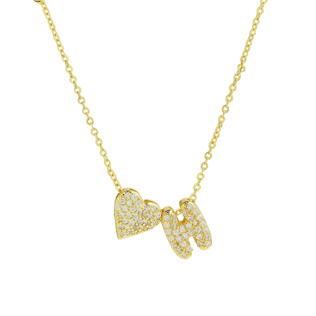 Diamond-Embedded Bubble Heart 26-Letter Name Pendant Necklace