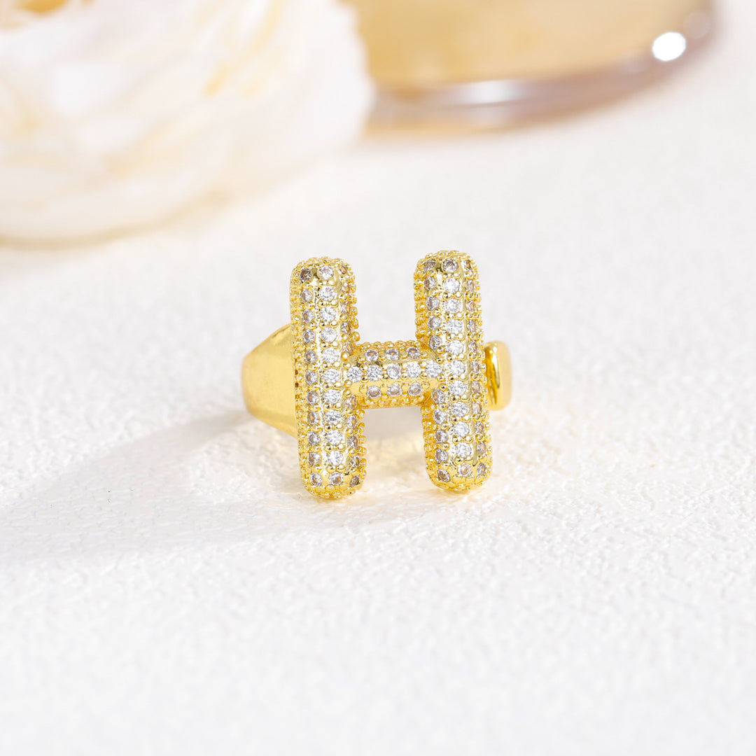 Bubble Letter Full-diamond Open Ring