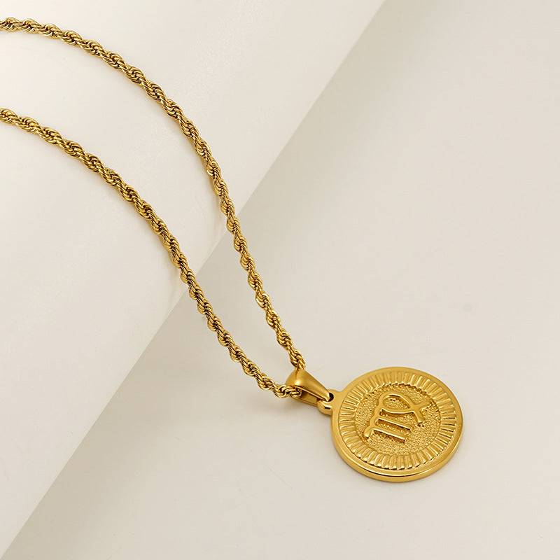 INS Vintage Zodiac Pendant Necklace for Women – 18K Gold-Plated, Elegant & Tarnish-Resistant