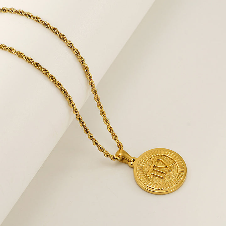 INS Vintage Zodiac Pendant Necklace for Women – 18K Gold-Plated, Elegant & Tarnish-Resistant