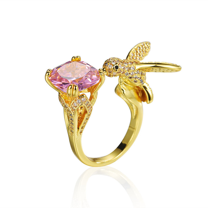 Multi-Color Diamond Hummingbird Open Ring (Gorgeous & Agile Style Series)