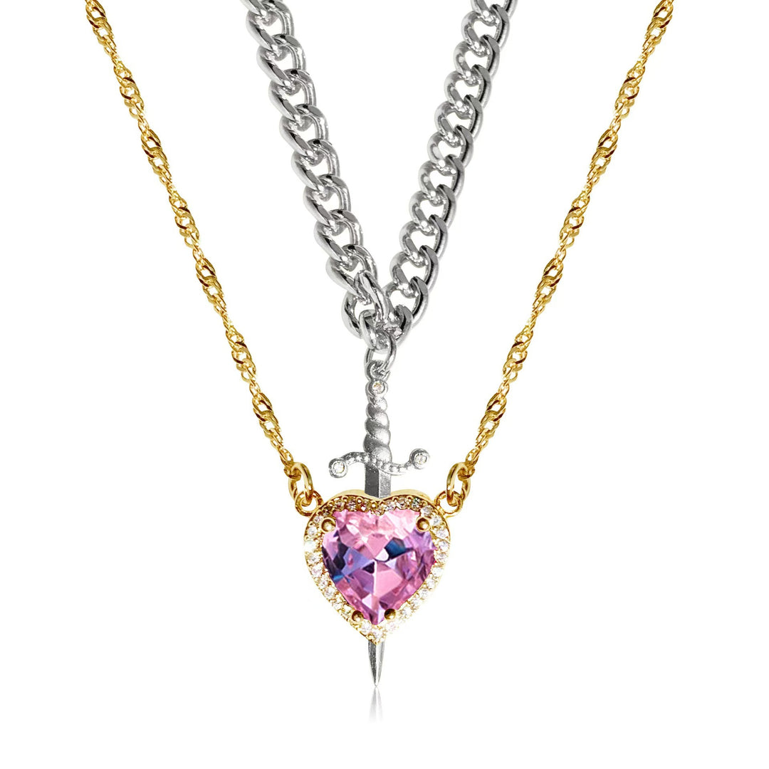 Sword & Heart Layered Necklace (Personalized Sweet-Cool Luxury Style)