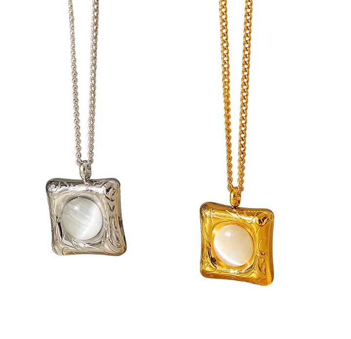Square Cat's Eye Stone Pendant Necklace – Elegant Clavicle Chain for Women