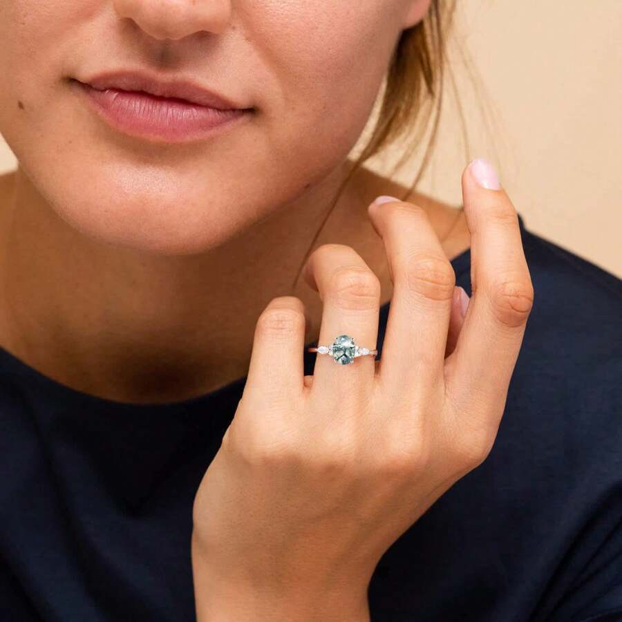 Rose Gold Moss Agate Oval Ring (Forest-Style Luxury Niche Style)