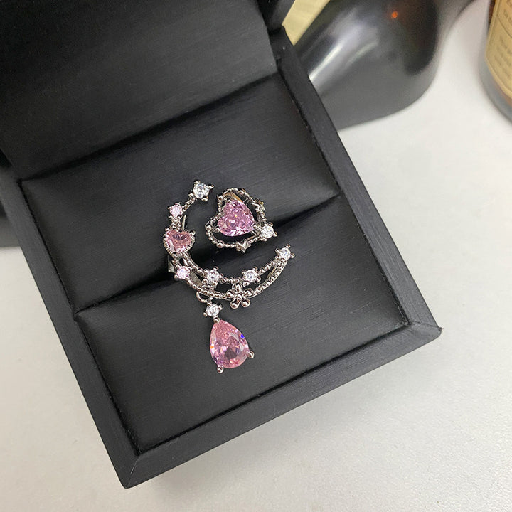 Moon‑Star Heart Teardrop Dangling Open Ring, Multi‑Color Options