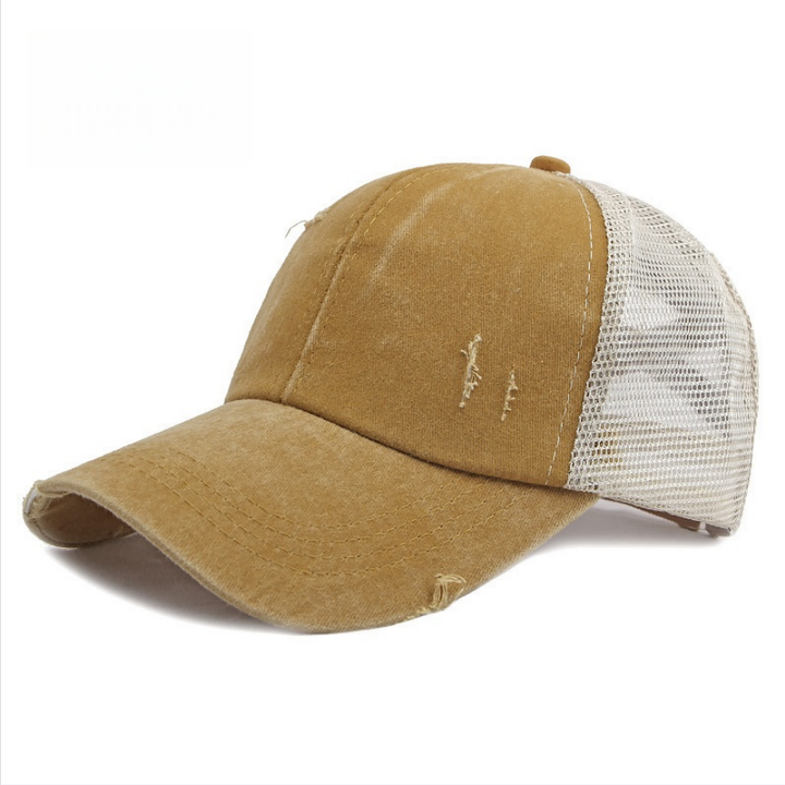 Vintage Distressed Patchwork Mesh Trucker Hat, Breathable Adjustable Curved Brim Baseball Cap for Men & Women