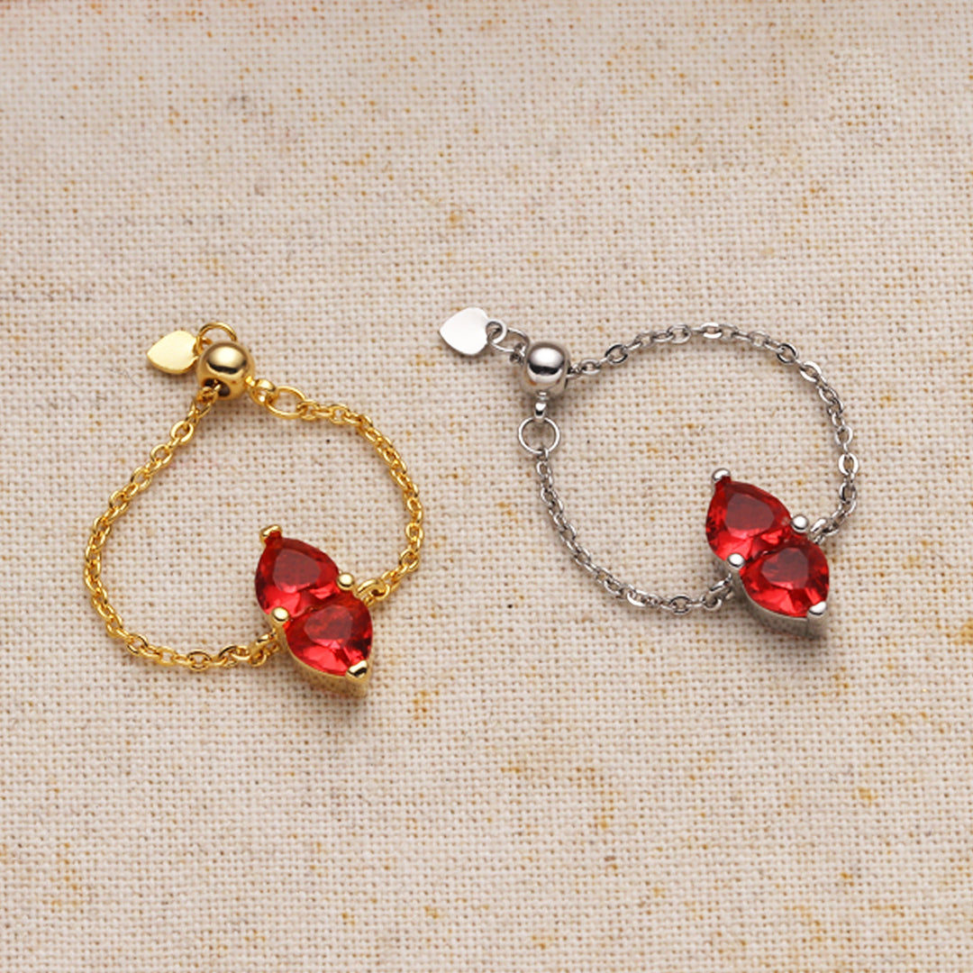 Two Hearts Joined Diamond Adjustable Chain Ring (Multi-Color Delicate Statement Band)