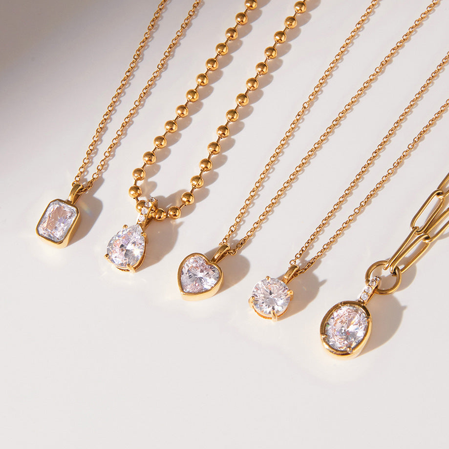 Gold Plated Geometric Diamond Necklace Set (Light Luxury Niche Multi-Style Clavicle Chain Collection)