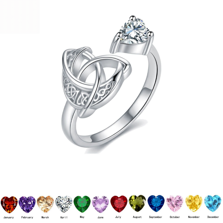Celtic Knot Heart Birthstone Open Ring, 12‑Month Options