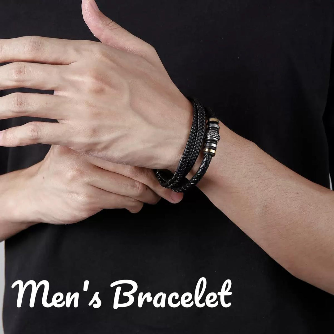 "To My Dad" Braided Leather Men's Bracelet (Father's Day Gift Box Set)