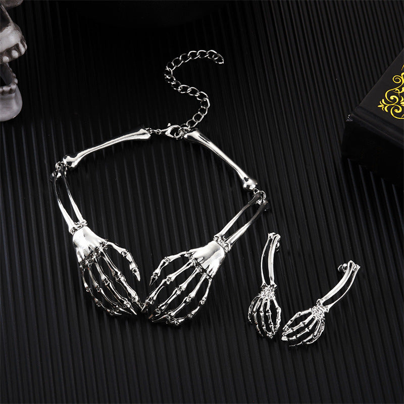 Skeleton Hand Jewelry Set, Necklace & Earrings
