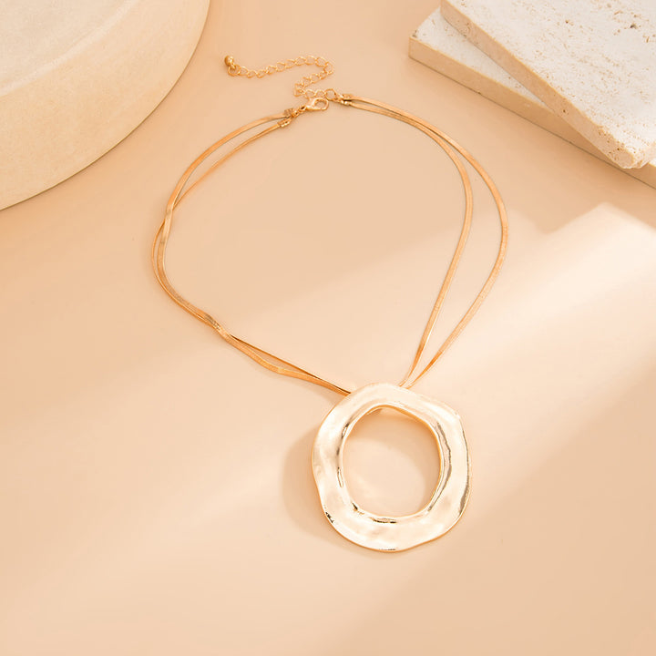 Textured Irregular Circle Jewelry Set, Double Snake Chain Necklace & Matching Large Hoop Earrings