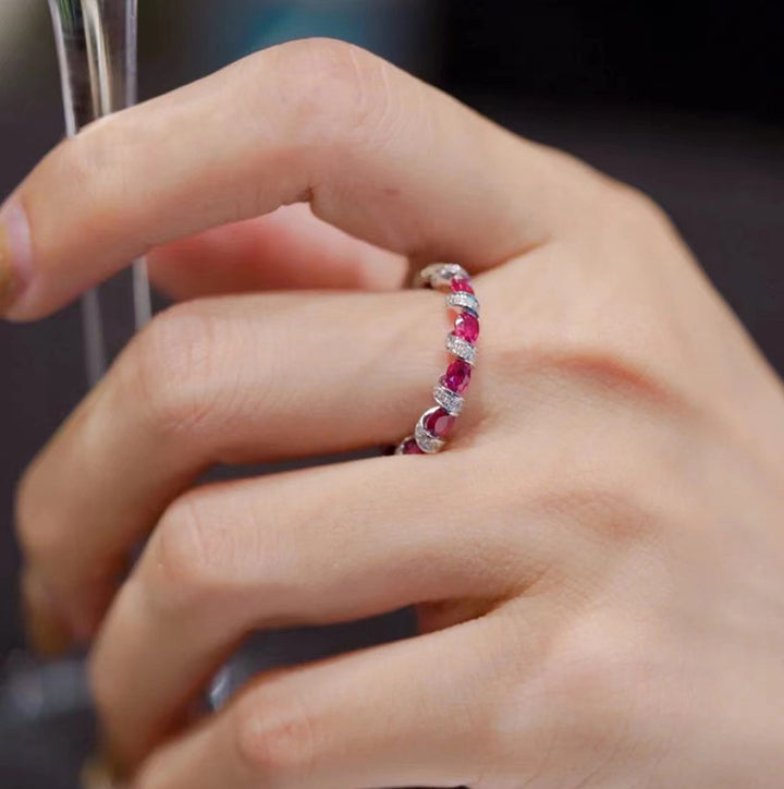 Oval Gemstone & Diamond Eternity Band Set (4-Color Stackable Luxury Ring)