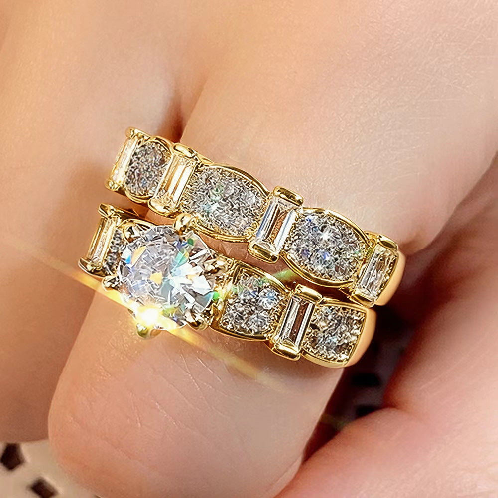 Gold‑Tone Bow‑Detail Round‑Center Two‑Piece Ring Set