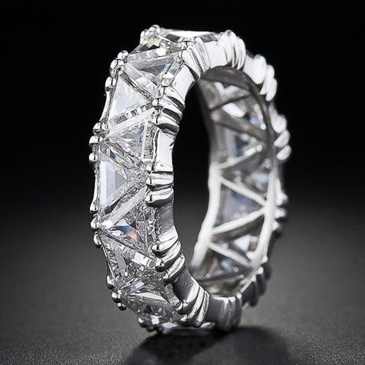 Triangle Cut Full Eternity Band Ring, Solid S925 Silver 4 Color Options Heavy Full Pave Crystal Stackable Band