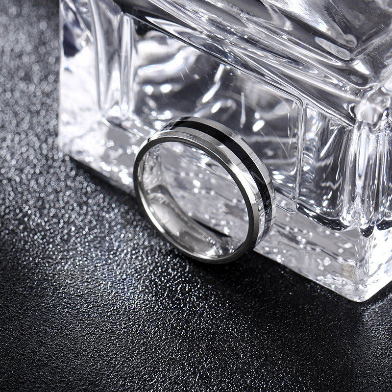 S925 Silver Black Inlay Groove Band Ring, Minimalist Business Unisex Ring, Silver & Gold Tone Available