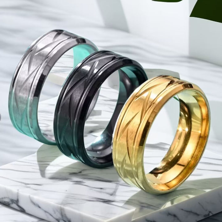 Men's Wide Band Ring With Triangle Engraving, 3 Colors Available Minimalist Fashion Ring