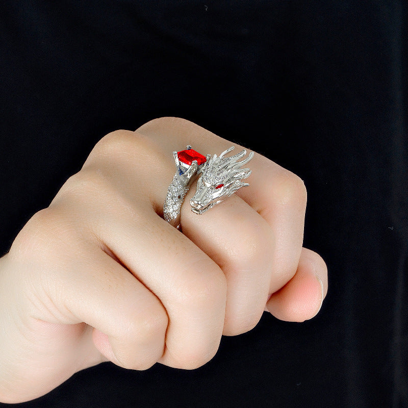 Winged Dragon Guardian Gemstone Ring (Light Luxury Niche Personalized Band)