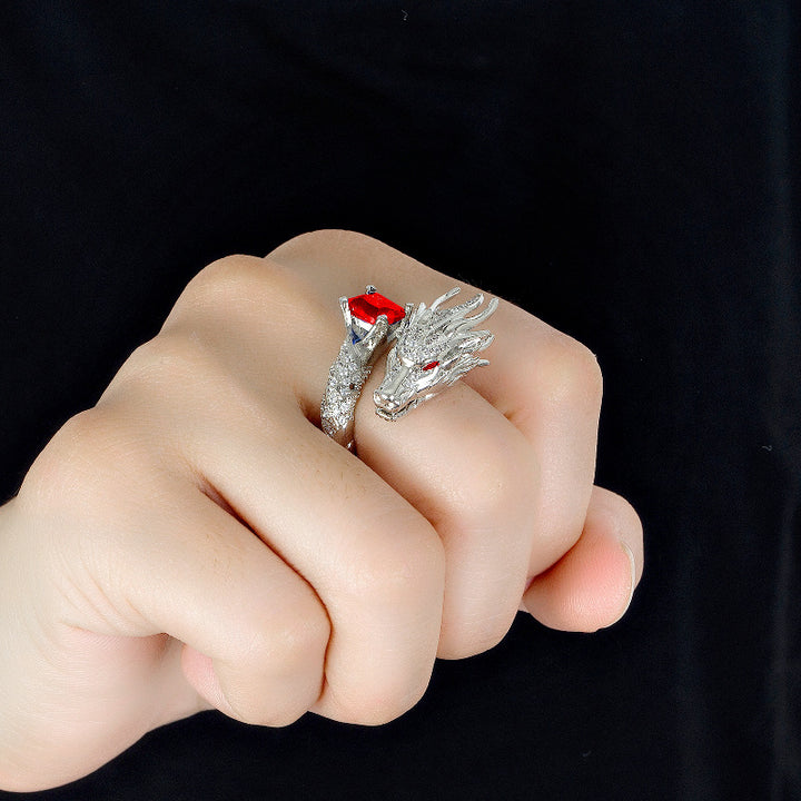 Winged Dragon Guardian Gemstone Ring (Light Luxury Niche Personalized Band)