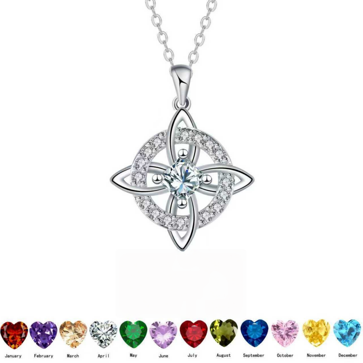 Witch's Knot Birthstone Necklace (12 Colors Silver Tone Pendant)