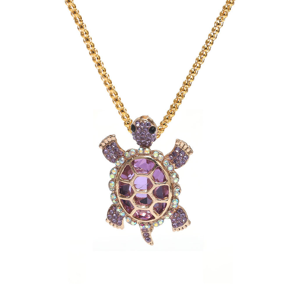 Diamond Turtle Pendant Necklace, Vintage Diamond Tortoise Animal Necklace