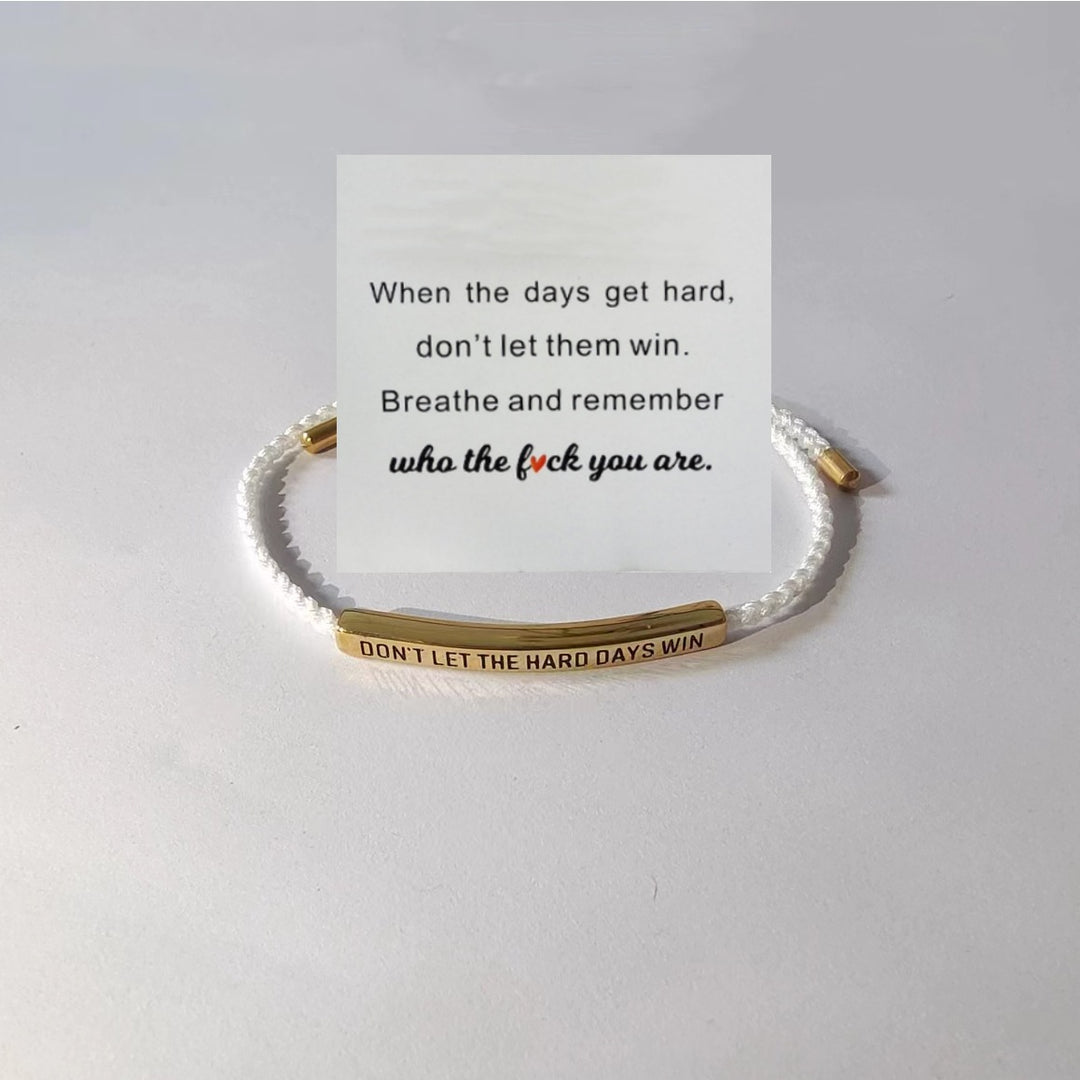 Motivational Quote 18k gold Curved Tube Curved Tube Bracelet (Handmade Braided Adjustable Engravable Cord)