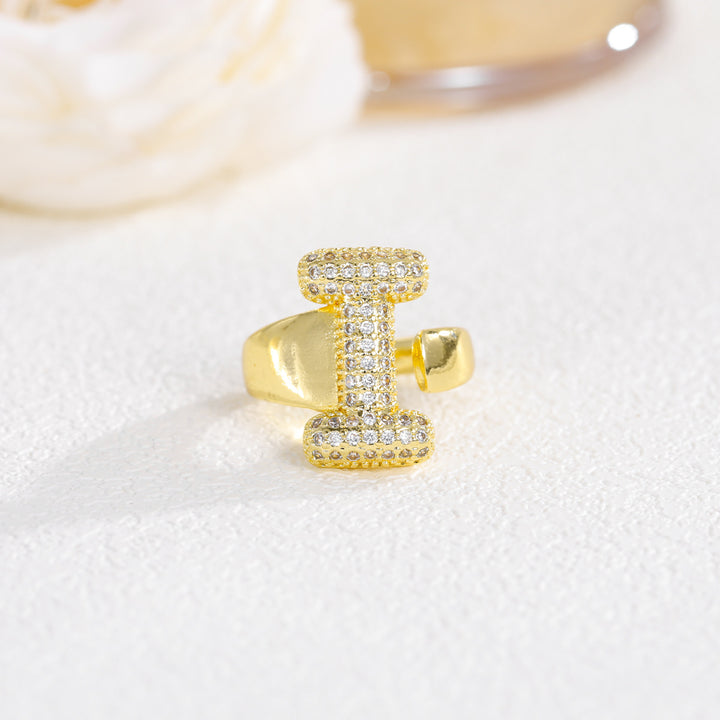 Bubble Letter Full-diamond Open Ring