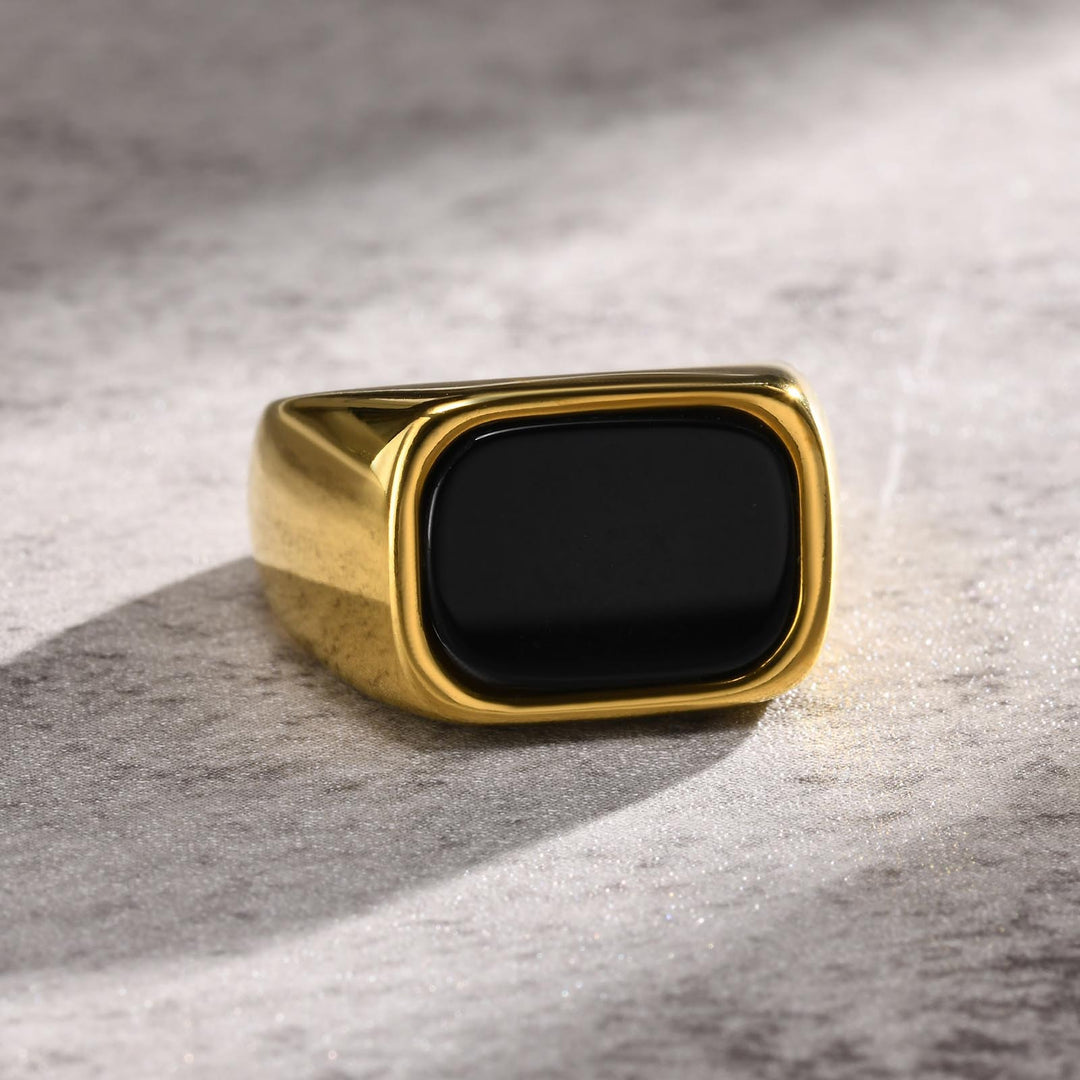 Minimalist Square Black Ring Gold (Minimalist Light Luxury Business Style)