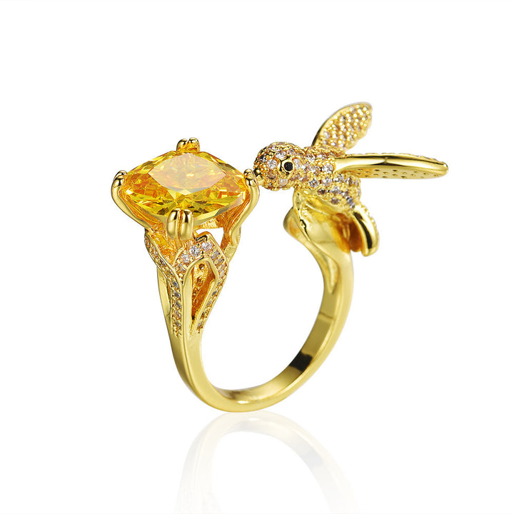 Multi-Color Diamond Hummingbird Open Ring (Gorgeous & Agile Style Series)