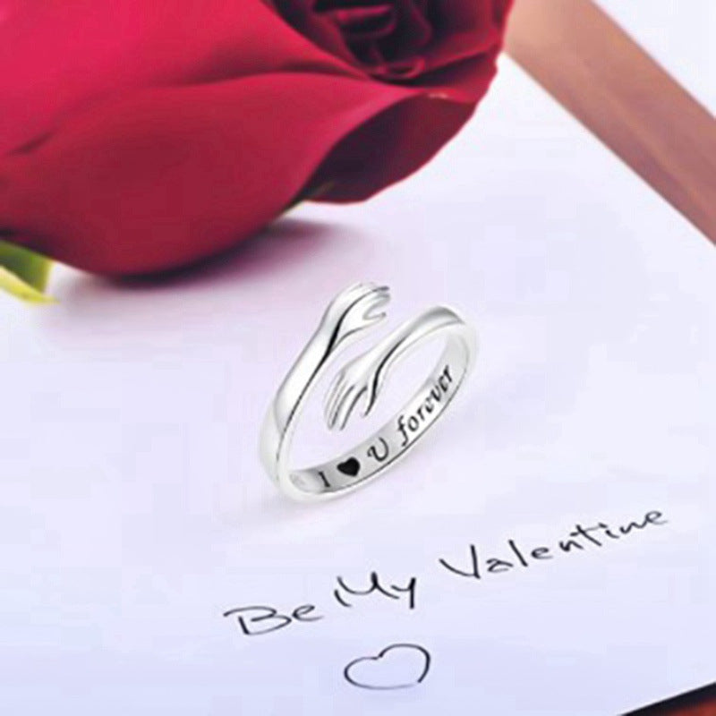 Engraved Hug Hands Ring for Women – Fashionable European & American Style