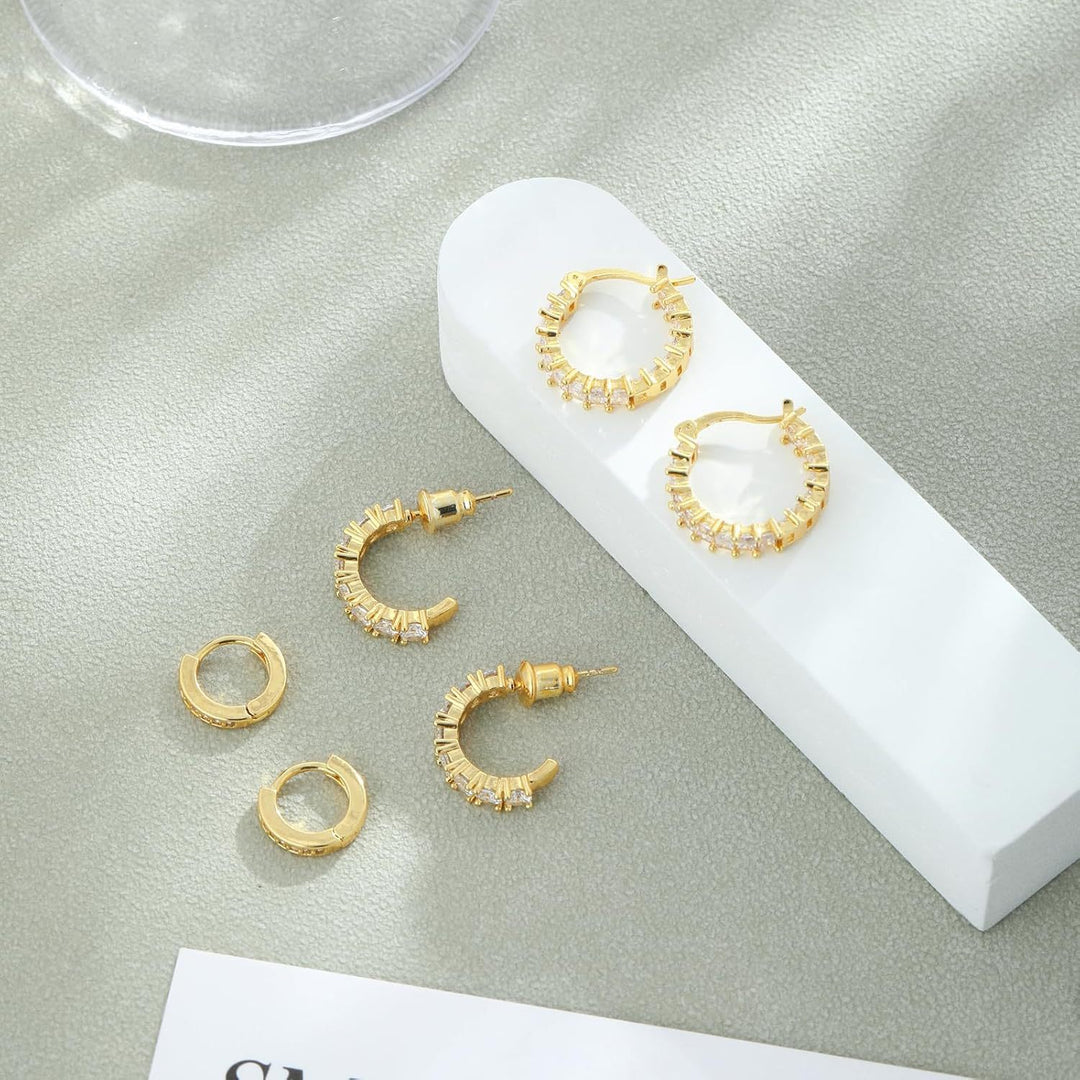 Two-Tone Segmented Diamond Bar Hoop Earring Set (Cool & Warm Style Dual Option)