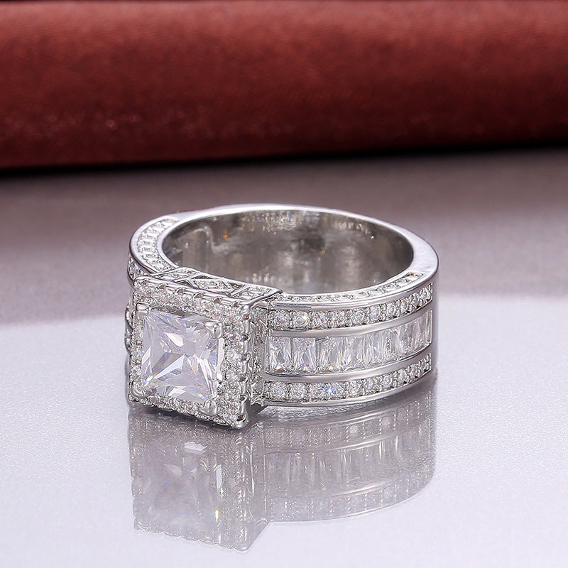 S925 Silver Square-Cut Sparkling Diamond Ring – Elegant Engagement & Proposal Ring