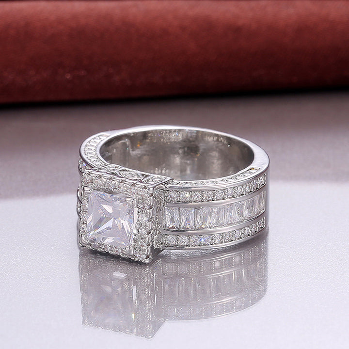 S925 Silver Square-Cut Sparkling Diamond Ring – Elegant Engagement & Proposal Ring