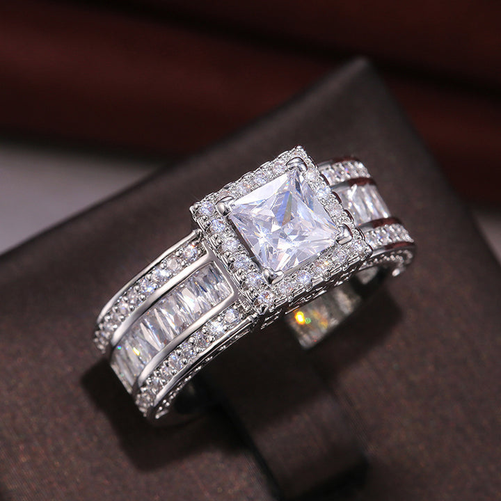 S925 Silver Square-Cut Sparkling Diamond Ring – Elegant Engagement & Proposal Ring