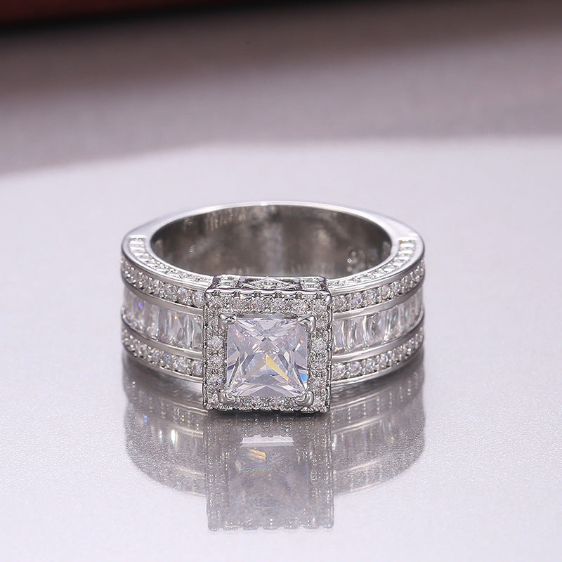 S925 Silver Square-Cut Sparkling Diamond Ring – Elegant Engagement & Proposal Ring