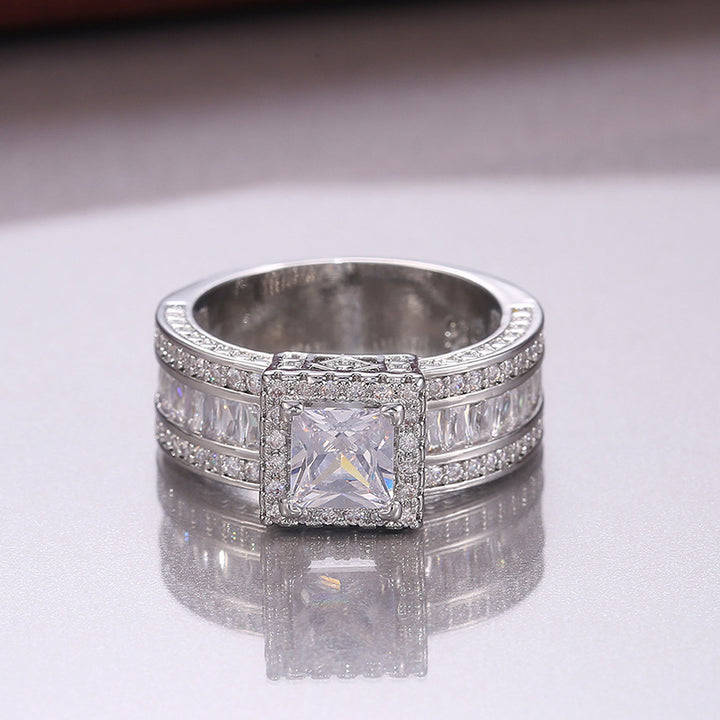 S925 Silver Square-Cut Sparkling Diamond Ring – Elegant Engagement & Proposal Ring