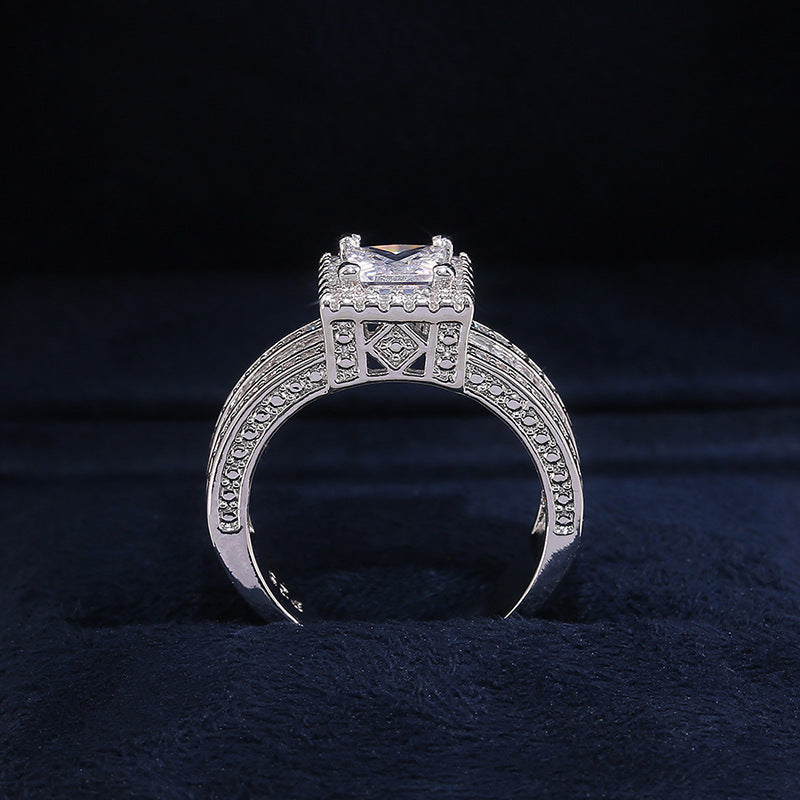 S925 Silver Square-Cut Sparkling Diamond Ring – Elegant Engagement & Proposal Ring