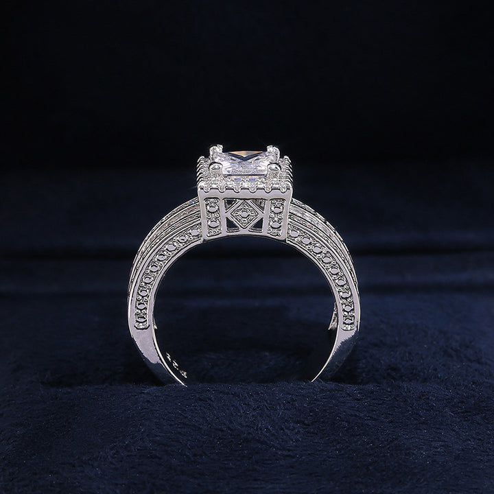 S925 Silver Square-Cut Sparkling Diamond Ring – Elegant Engagement & Proposal Ring