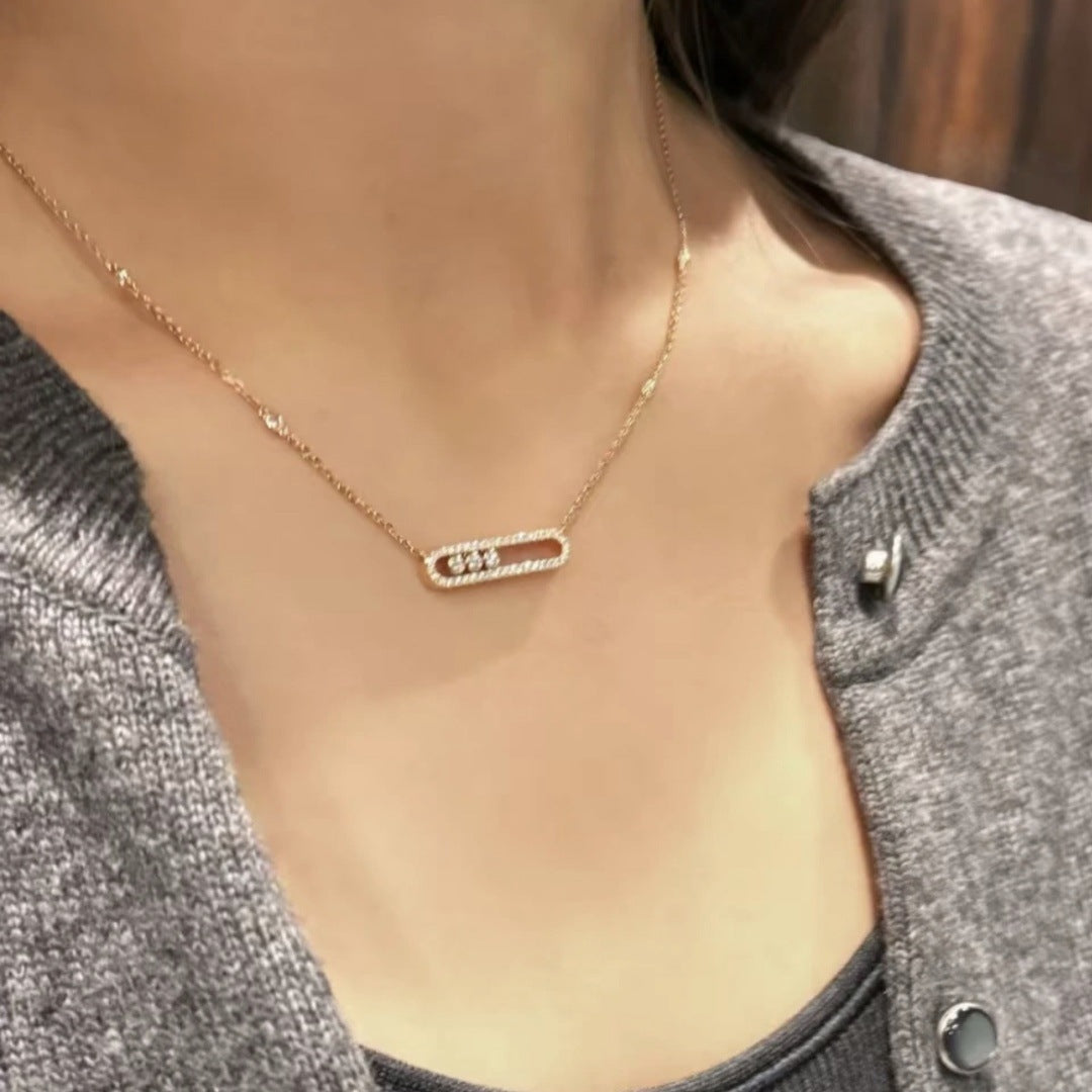 Sliding Three-Diamond Paperclip Necklace