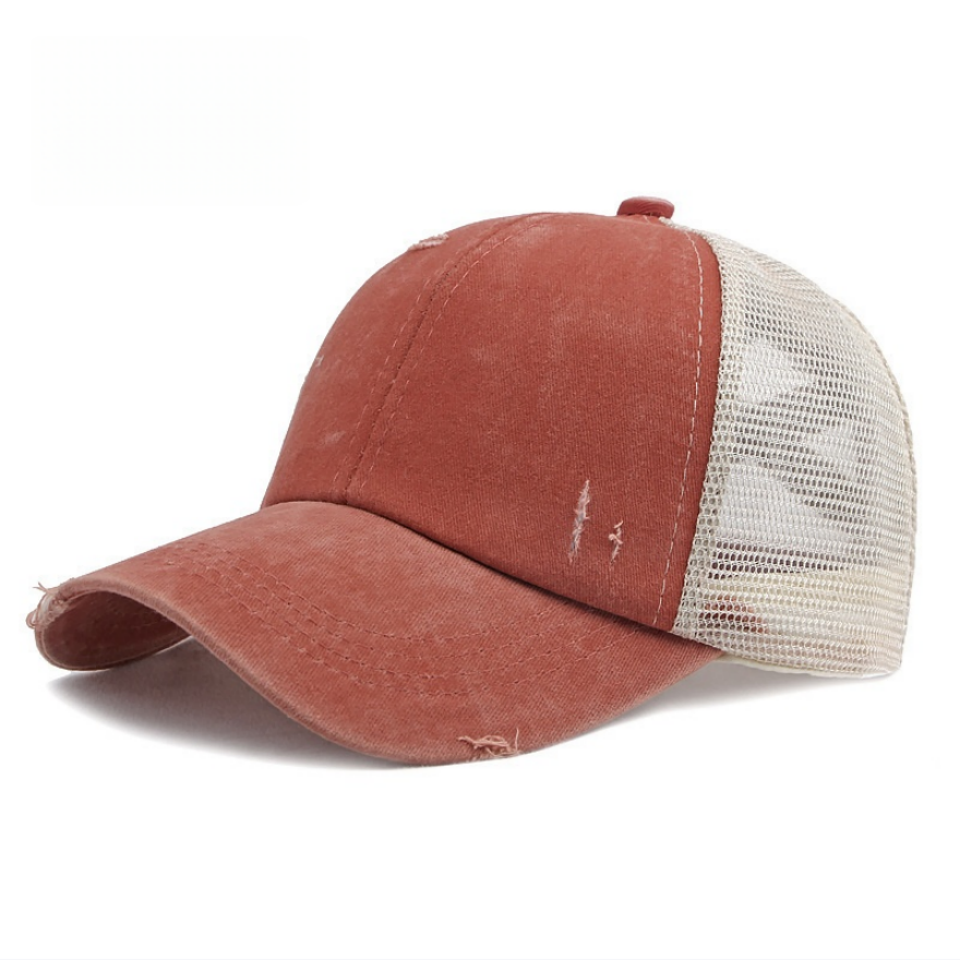 Vintage Distressed Patchwork Mesh Trucker Hat, Breathable Adjustable Curved Brim Baseball Cap for Men & Women