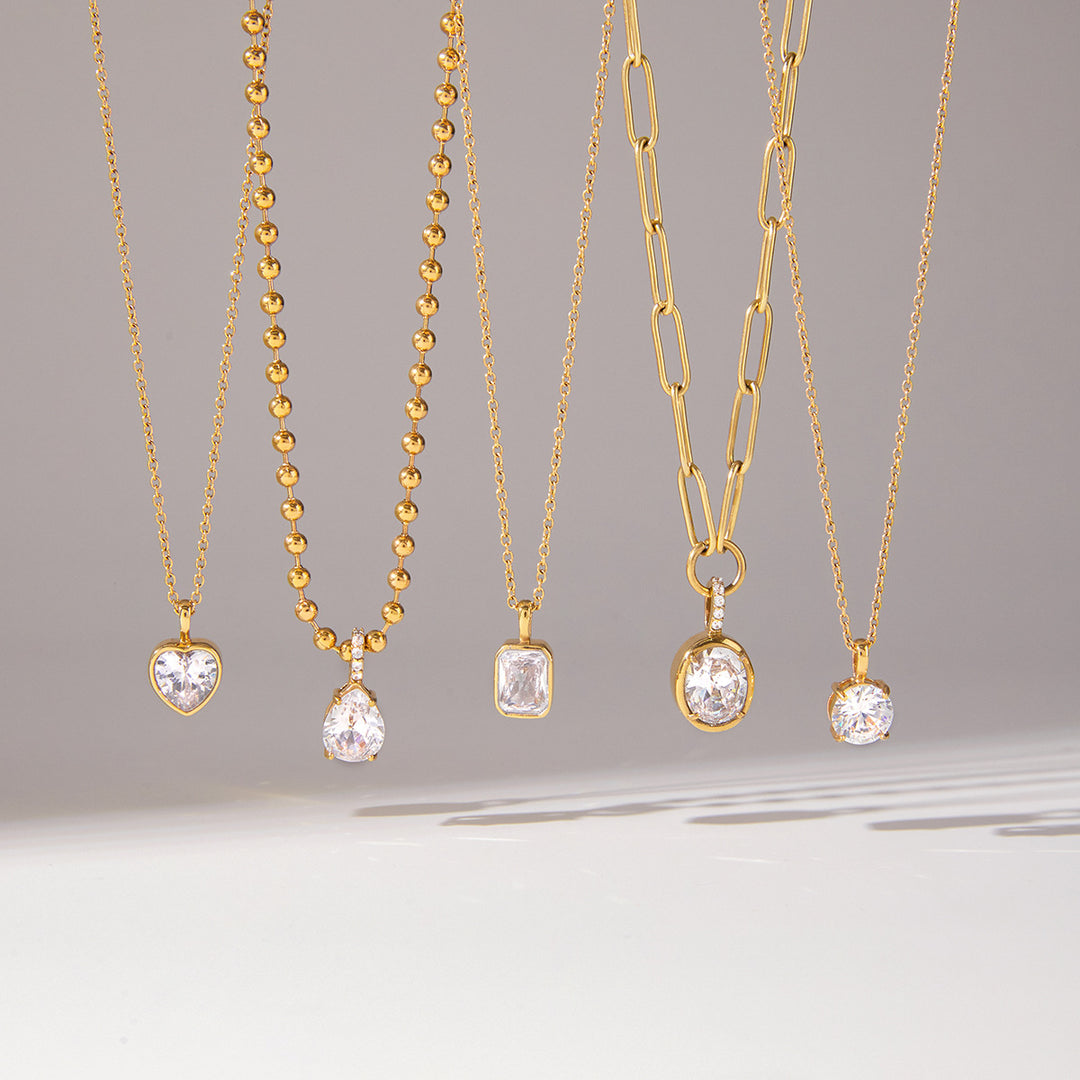 Gold Plated Geometric Diamond Necklace Set (Light Luxury Niche Multi-Style Clavicle Chain Collection)