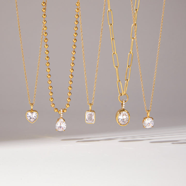 Gold Plated Geometric Diamond Necklace Set (Light Luxury Niche Multi-Style Clavicle Chain Collection)