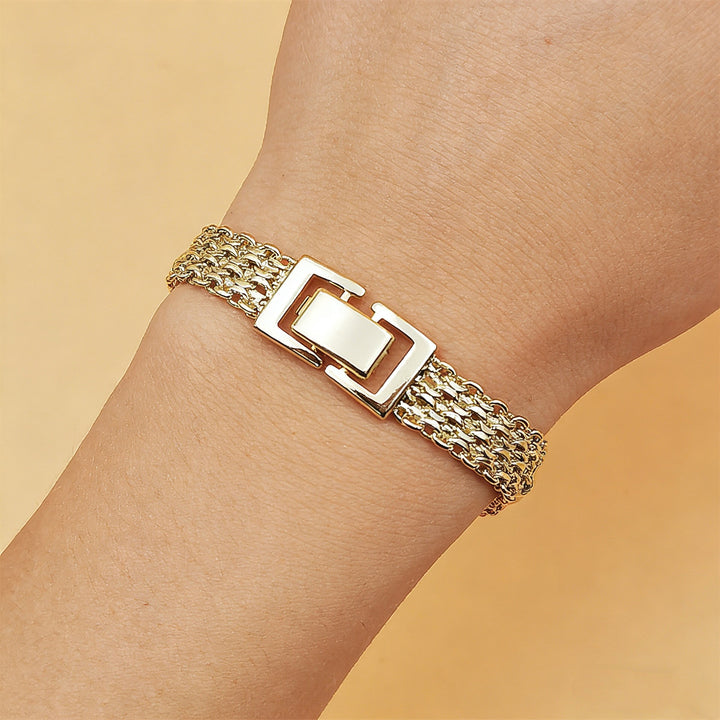 Multi-Layer Thick Chain Elephant Embossed Gold Plated Wide Bracelet, Vintage Chunky Metal Women’s Jewelry