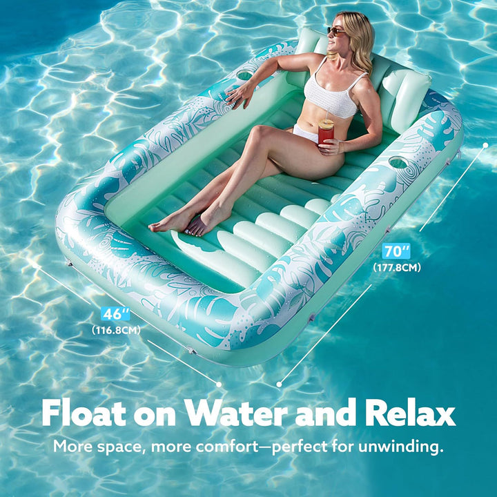 Tropical Print Inflatable Water Bed Float, 4 Colors Semi-submerged Pool Lounge