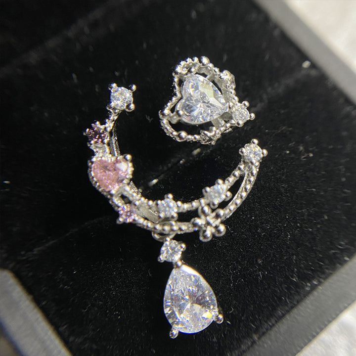 Moon‑Star Heart Teardrop Dangling Open Ring, Multi‑Color Options